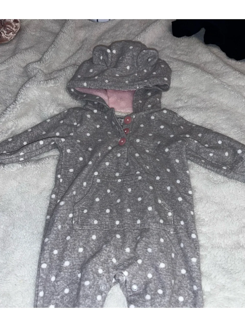 Carter’s Gray Polka Dot Hooded Baby Jumpsuit
